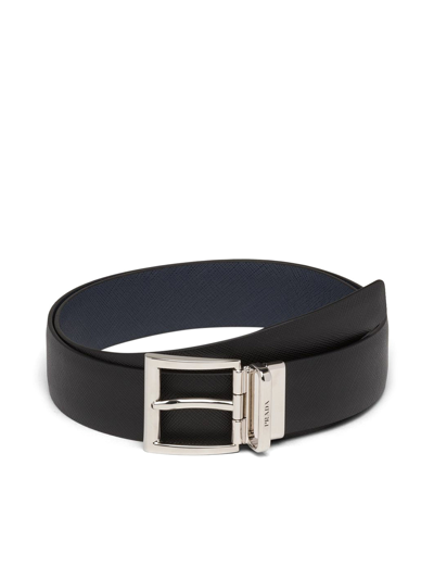 Prada Saffiano Leather Reversible Belt In Black