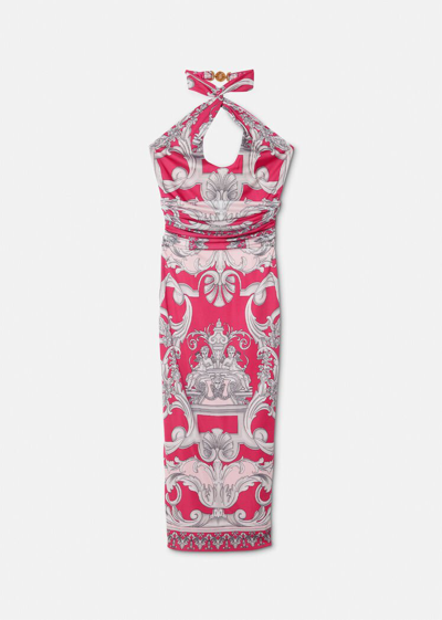 Versace Silver Baroque Printed Halter Body-con Midi Dress