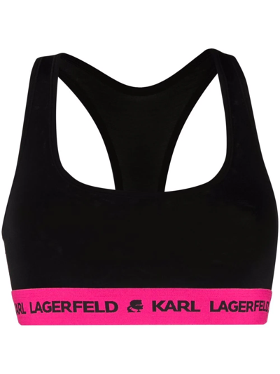Karl Lagerfeld Logo Embroidered Bra In Black