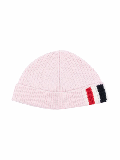 Thom Browne Babies' Ribbed Knit Beanie In Pink