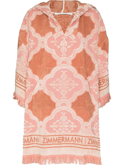 Zimmermann Jeannie Fringed Hooded Cotton-terry Jacquard Mini Dress In Beige