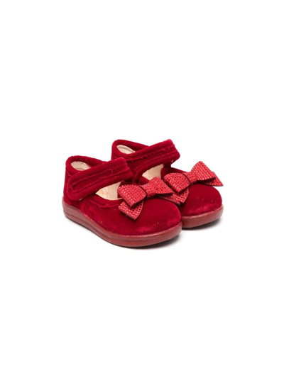 Monnalisa Babies' Bow-detail Velvet Ballerina Shoes In Red