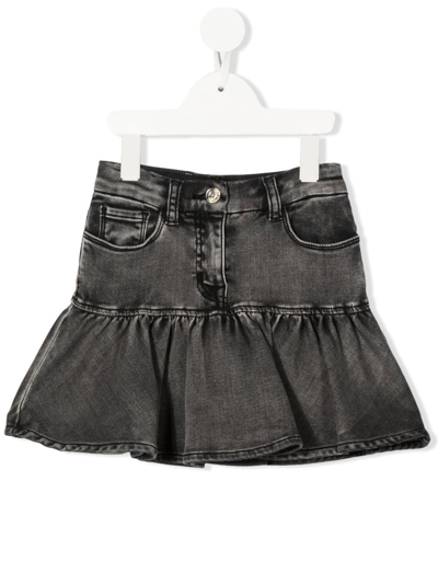 Monnalisa Kids' X Disney Ruffled Denim Skirt In Grey