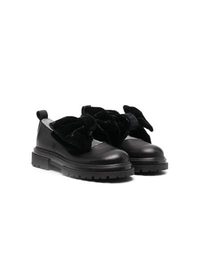 Monnalisa Kids' Bow-embellished Ballerina Shoes In Black