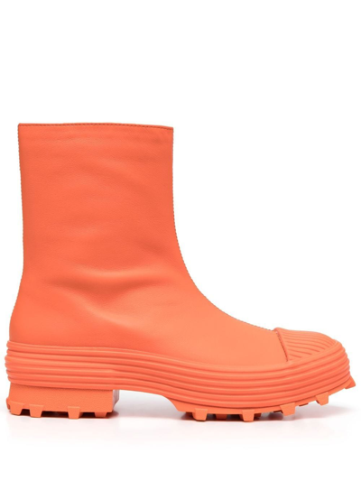 Camperlab Orange Calfskin Traktori Ankle Boots In Bright Orange