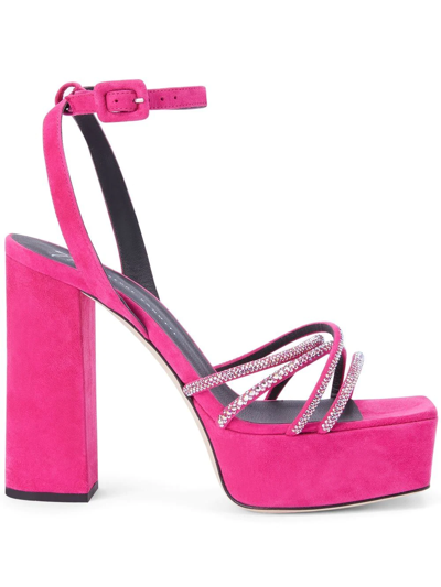 Giuseppe Zanotti Blasvegas Embellished Suede Platform Sandals In Pink