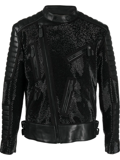 Philipp Plein Leather Disco Biker Jacket In Black