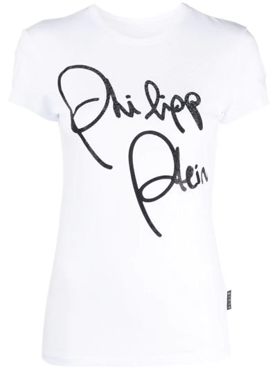 Philipp Plein Crystal-embellished Script T-shirt In White