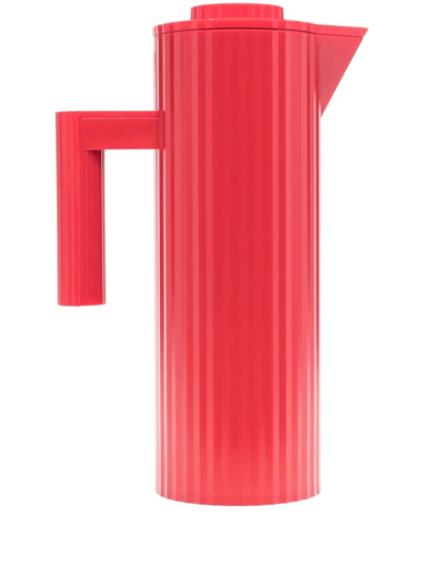 Alessi Ribbed-detail Cylindrical Jug In Red