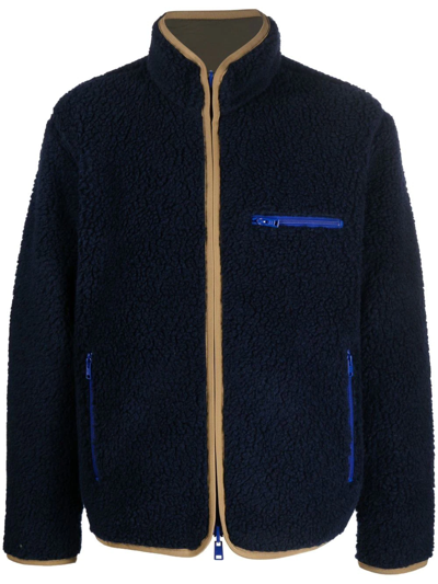 Woolrich Long-sleeved Reversible Curly Jacket In Melton Blue