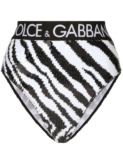 Dolce & Gabbana Sequined High-waisted Panties With Zebra Embroidery In Multicolor