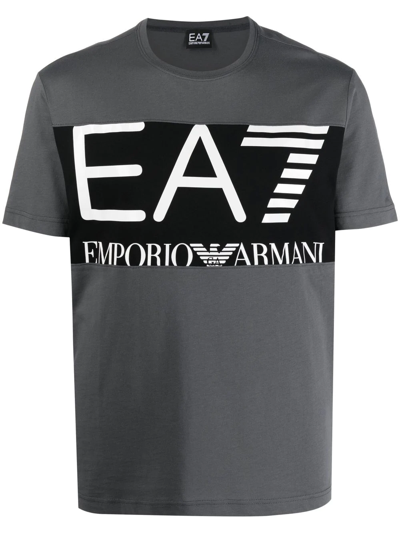 Ea7 Colour-block Logo-print T-shirt In Grey