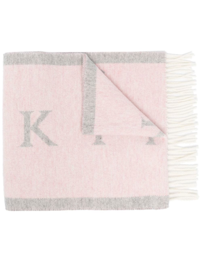 Mackintosh Edinburgh Wool Logo Scarf In Pink