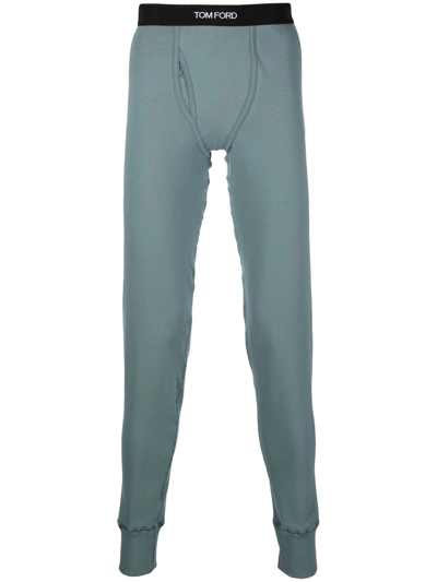 Tom Ford Logo-waistband Cotton Lounge Pants In Blue