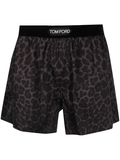 Tom Ford Leopard-print Silk Boxers In Black