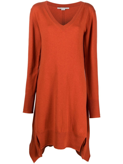 Stella Mccartney V-neck Draped Knitted Dress In Orange