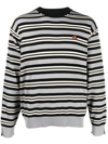 Kenzo Floral-embroidered Striped Jumper In Grey