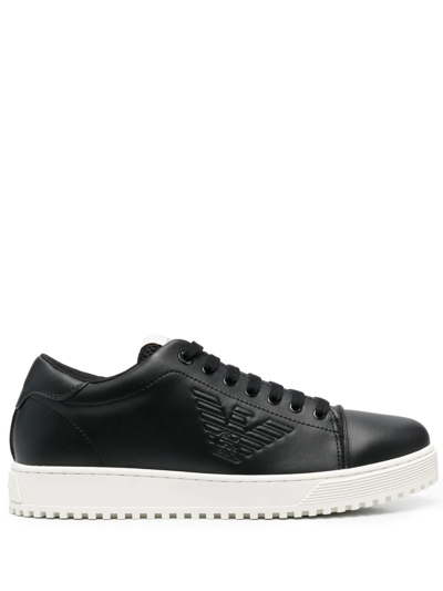 Emporio Armani Logo-detail Lace-up Trainers In Black