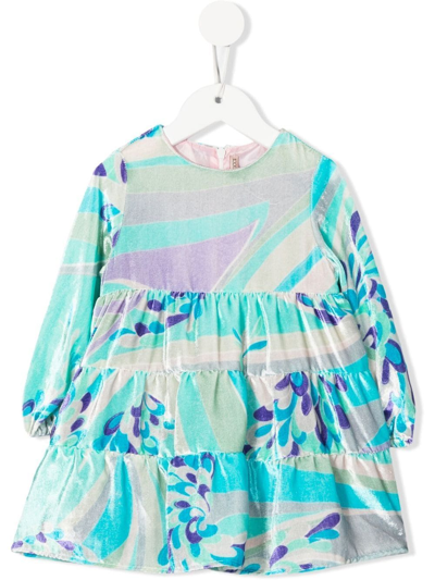 Pucci Junior Babies' Abstract-print Tiered Dress In Blue