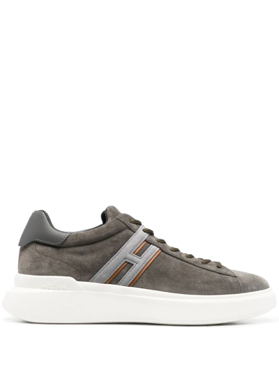 Hogan Logo-patch Low-top Suede Sneakers In Grey