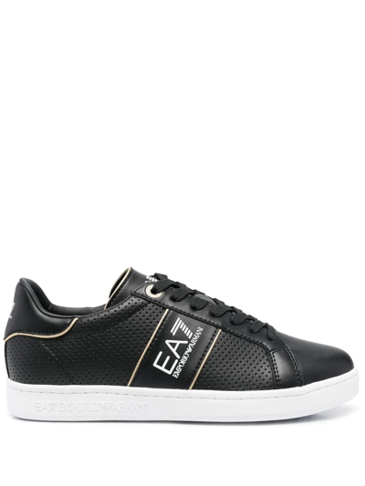 Ea7 Classic Performance Leather Trainers In Nero-argento