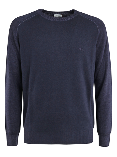 Etro Round Neck Sweater In Blu Navy