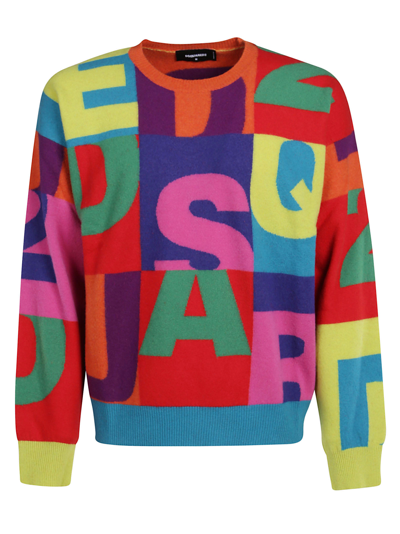 Dsquared2 Logo Wool Knit Sweater In Multicolor