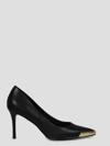 Versace Jeans Couture Elegant Black Pumps With Iconic Gold Accent And Luxurious Leather Finish In Black