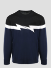 Neil Barrett Horizontal Bolt Wool Knit Sweater In Blue