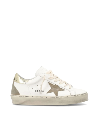Golden Goose Hi Star Leaher Upper Suede Star And Spur Laminated Viper Print Leather Heel Metal Lettering In White