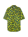 Versace Informal Shirt Tessuto Popeline Cotone Stampa Leopard Allover In Acid Lime Multi