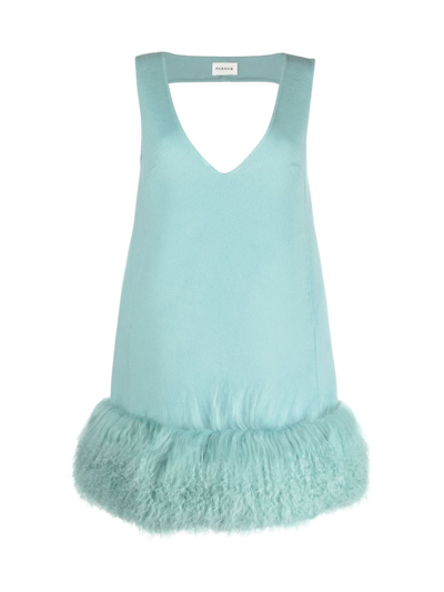 P.a.r.o.s.h Short Sleeveless Dress With Fur In Water Green