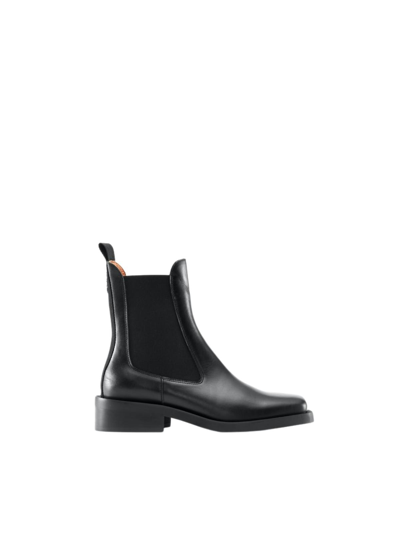 Ganni Calf Leather Ankle Boots In Black