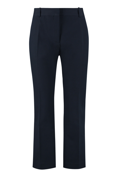 Frame Cotton Cropped Trousers In Blue
