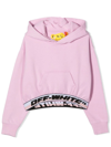 Off-white Logo Cropped Cotton Jersey Hoodie In Rosa