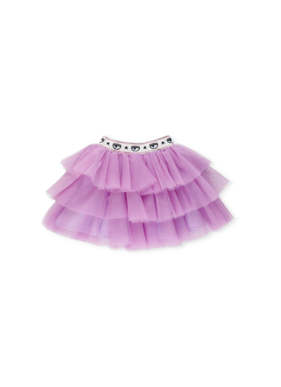 Chiara Ferragni Kids' Logo-waist Tulle Skirt (4-10 Years) In Violet Tulle