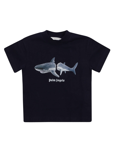 Palm Angels Kids' Blue T-shirt For Boy With Shark