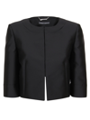 Alberta Ferretti Satin-finish Cropped Jacket In Nero