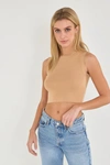 Grey Lab Knit Crew Neck Cropped Tank Top In Brown