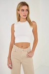 Grey Lab Knit Crew Neck Cropped Tank Top In White