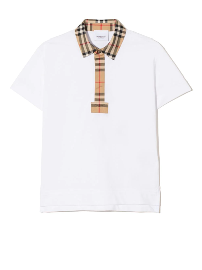 Burberry Kids' White Polo Shirt With Vintage Check Motif And Logo In Cotton Baby