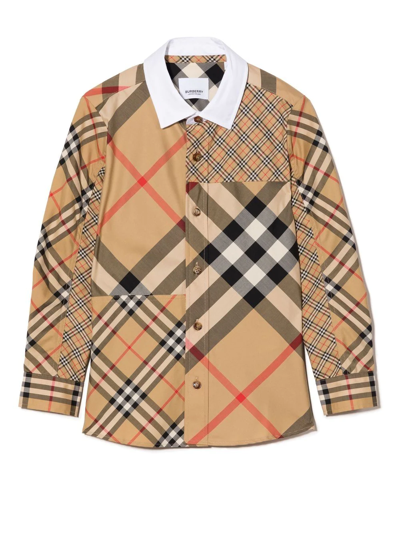 Burberry Kids' Multi-check Long-sleeve Shirt In Brown