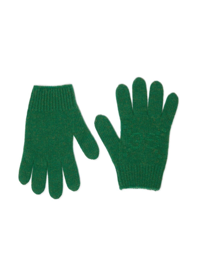 Gucci Kids' Green Wool Gg Logo Gloves