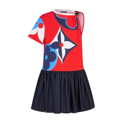 Louis Vuitton Game On Asymmetrical Baby Doll Dress In Rouge