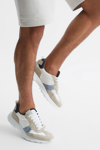 Reiss Evo Colour-blocked Suede And Mesh Low-top Trainers In White