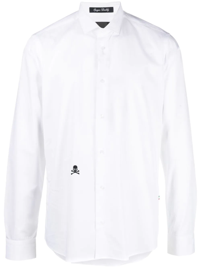 Philipp Plein Embroidered-skull Button-up Shirt In Weiss