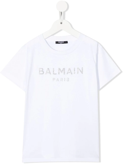 Balmain Kids' Glitter-detail Logo-print T-shirt In White