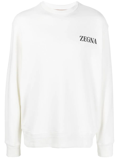 Zegna Chest Logo-print Detail Sweatshirt In White