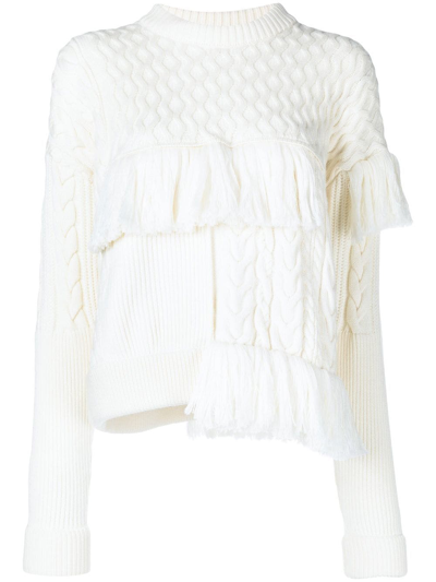 Ports 1961 Cable-knit Frayed-trim Jumper In White
