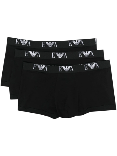 Emporio Armani Logo-band Boxers In Black/black/black